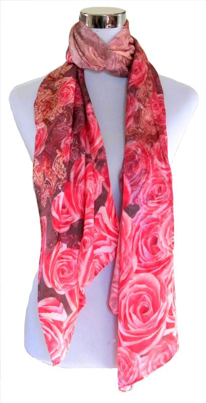 Scarf 100% Silk Satin Rose Red